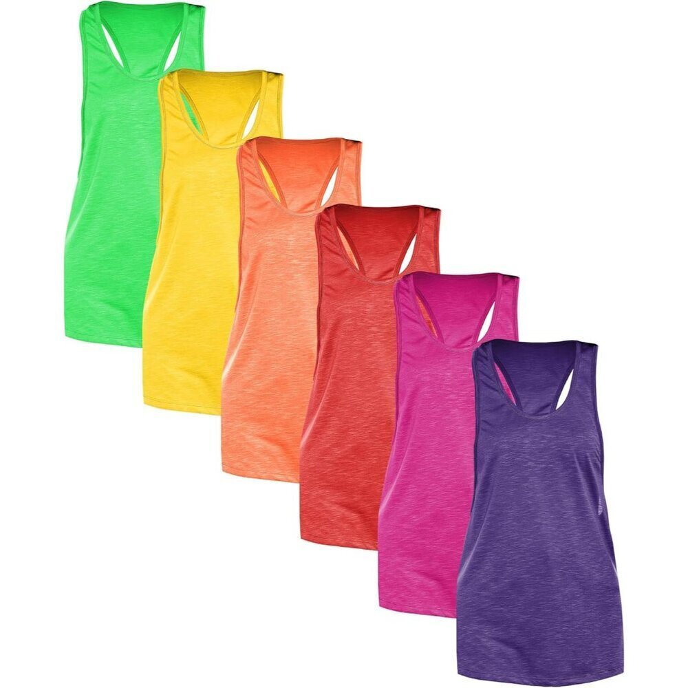 Womens 6 Pack Active Tank Tops Sleeveless Racer Back Workout Loose Fit